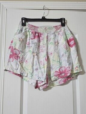 Anna Floral High Waist Shorts - White with Pink & Green